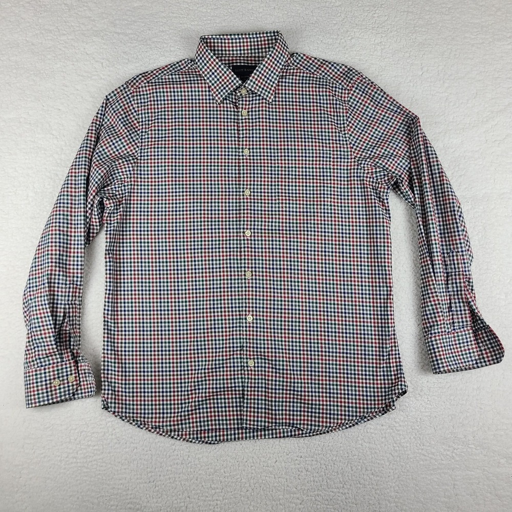 Scott Barber Dress Shirt Mens XL Multi Color Check Plaid 100% Cotton Button Up